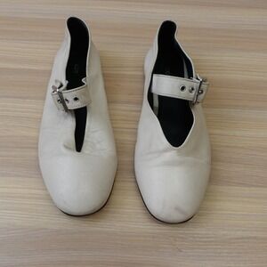 COS Ballet Flats Womens 36 US 5.5 Cream White Leather Buckled V Cut Mary Jane